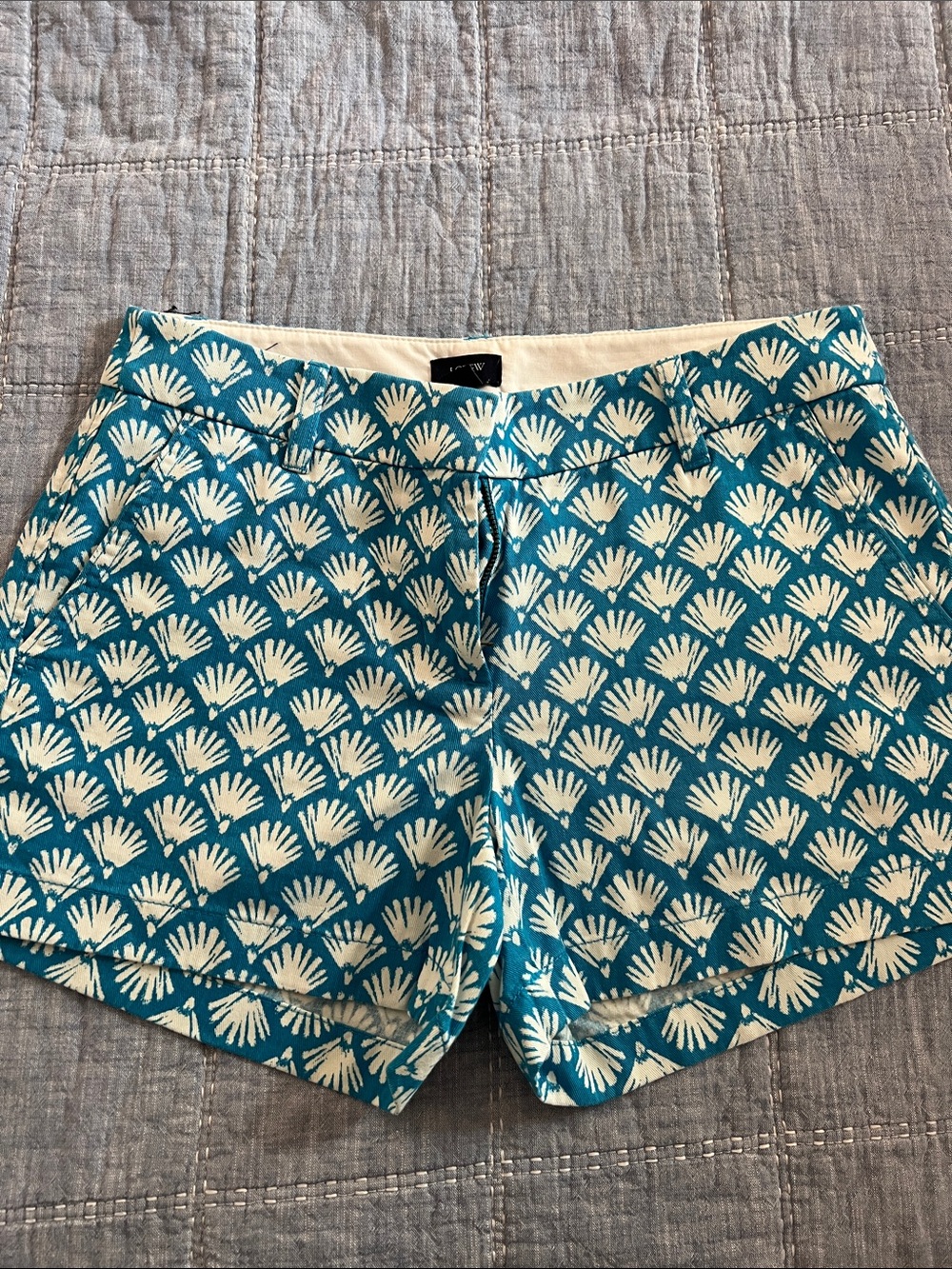 J. Crew Teal and White Geometric Print Bermuda Shorts